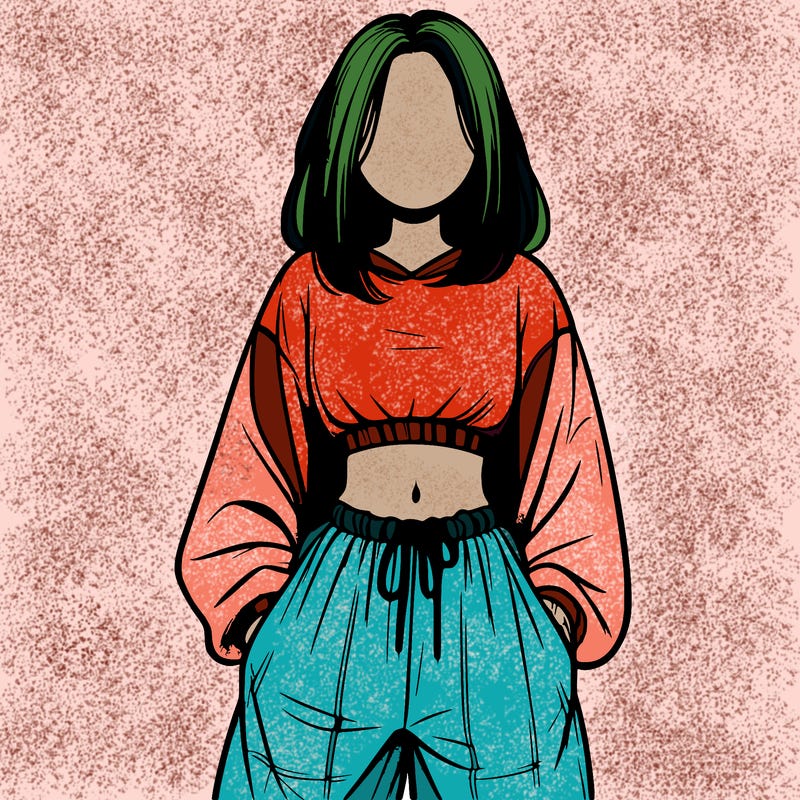 realistic girl faceless with baggy pants and a crop top