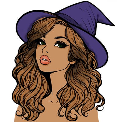 realistic witch girl with wavy hair and lips