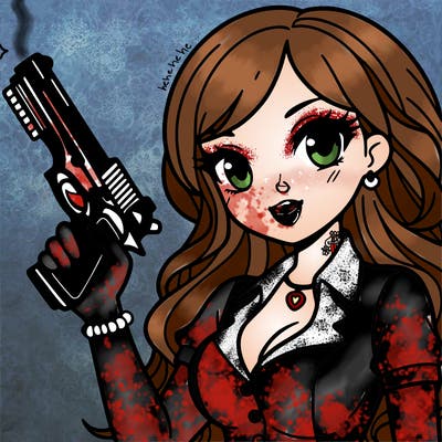 a pretty girl  with a  gun