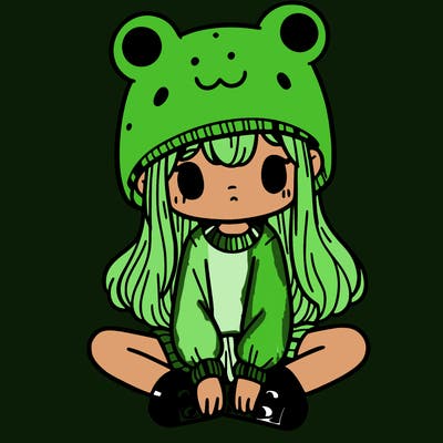 a girl wearing a frog hat and some frog socks