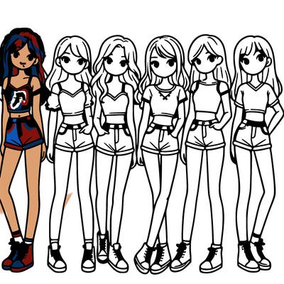 a group of girls wearing crop tops and shorts