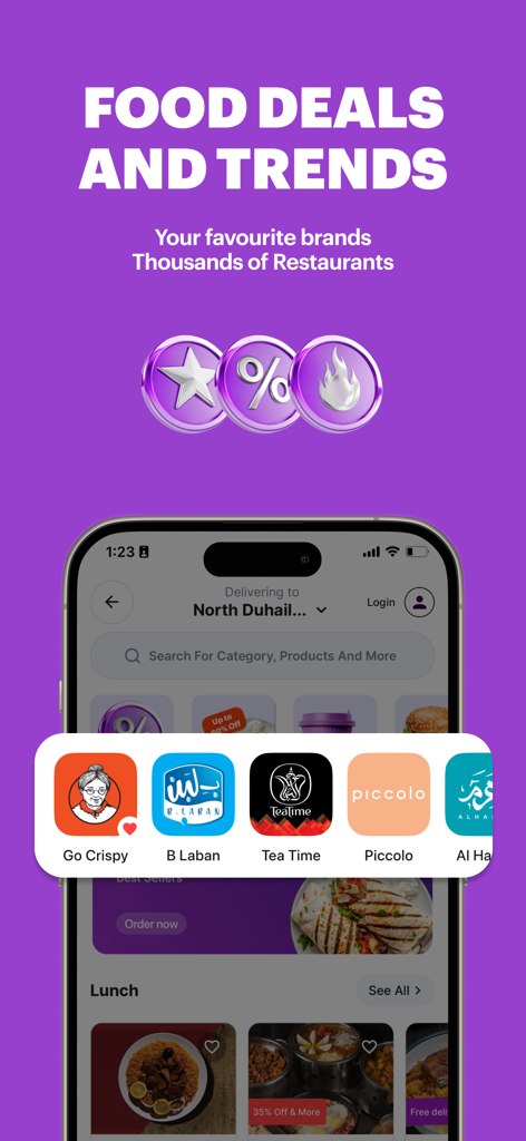 Rafeeq mobile app screen highlighting food deals and restaurant trends in Qatar