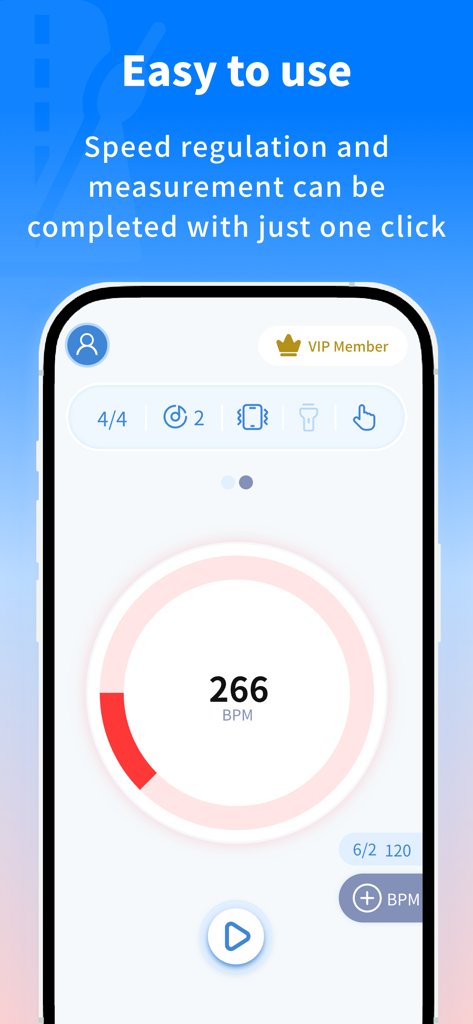 Smart Metronome - Tempo&Tuner - Smart Metronome app interface showing a 266 BPM tempo setting with easy speed regulation controls.
