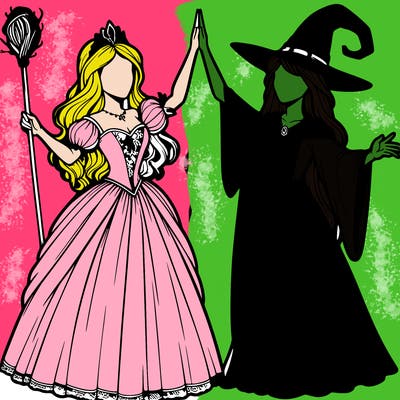 detailed realistic split of a princess and a witch