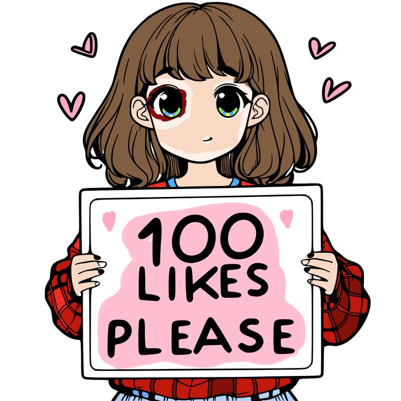a girl holding a sign saying 100 likes please