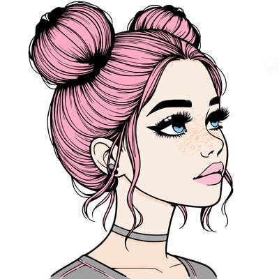realistic girl with buns on the top of her head