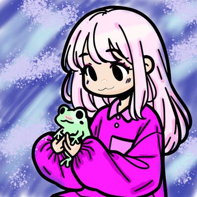 girl with long hair and a oversized shirt. and she is holding a frog