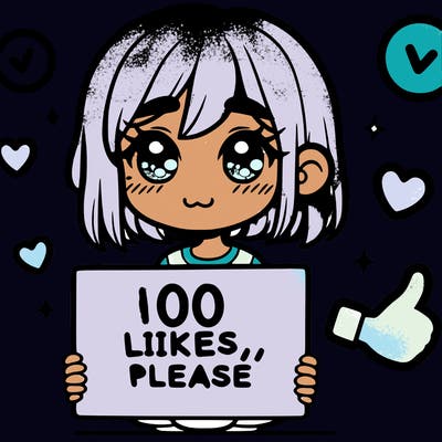 a girl with a sign saying 100 likes, please