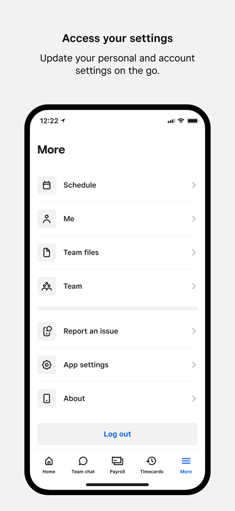 Square Team app more menu screen showing account and app settings