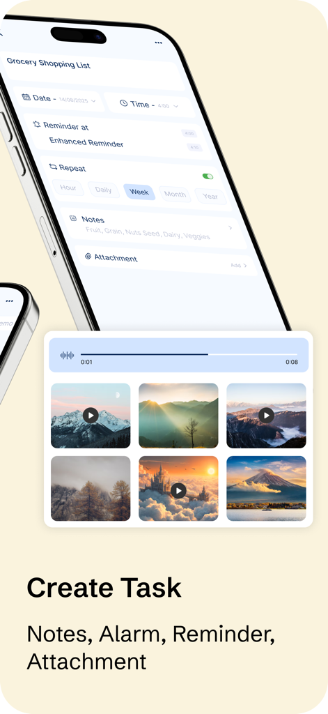 To-Do List - Schedule Planner - Oberfläche zum Erstellen einer Aufgabe mit Erinnerungen und Medienanhängen