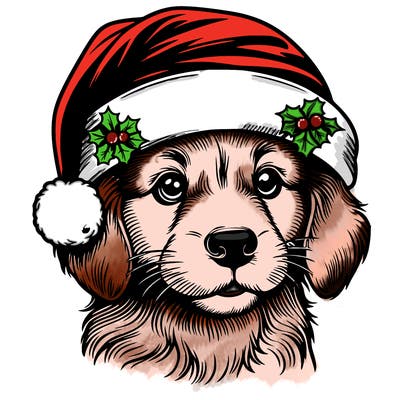 realistic dog wearing a santa hat