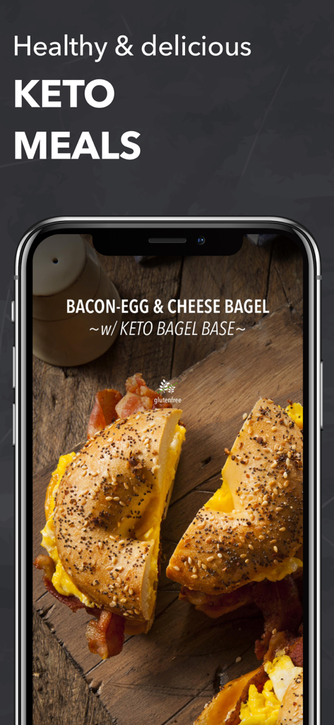 Healthy and delicious keto bacon egg and cheese bagel recipe on a mobile phone screen
