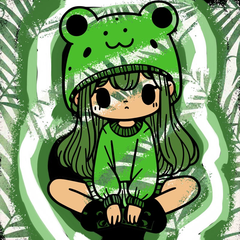 a girl wearing a frog hat and some frog socks