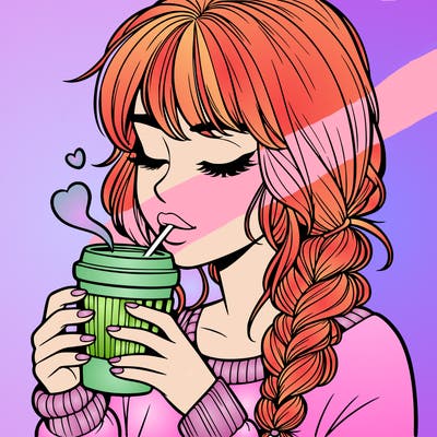 realistic girl drinking coffee