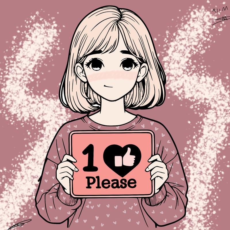 realistic girl holding a sign that says 1 like please
