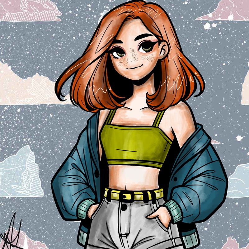 a realistic girl with a crop top and short shorts in an open jacket