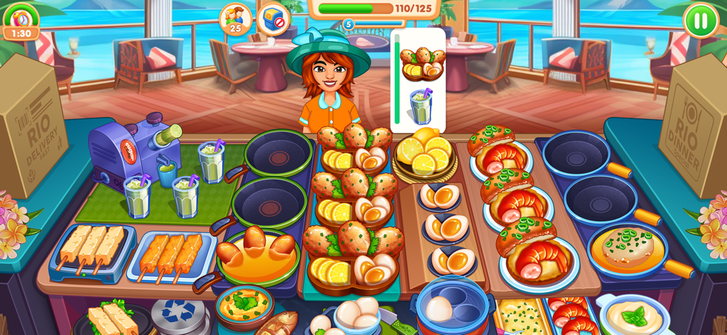 Cooking Star: American Food - A kitchen scene in Cooking Star American Food featuring Brazilian cuisine and a customer