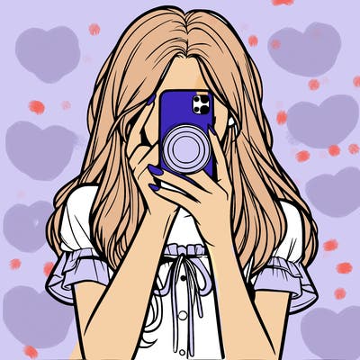 a realistic girl holding her phone taking pictures