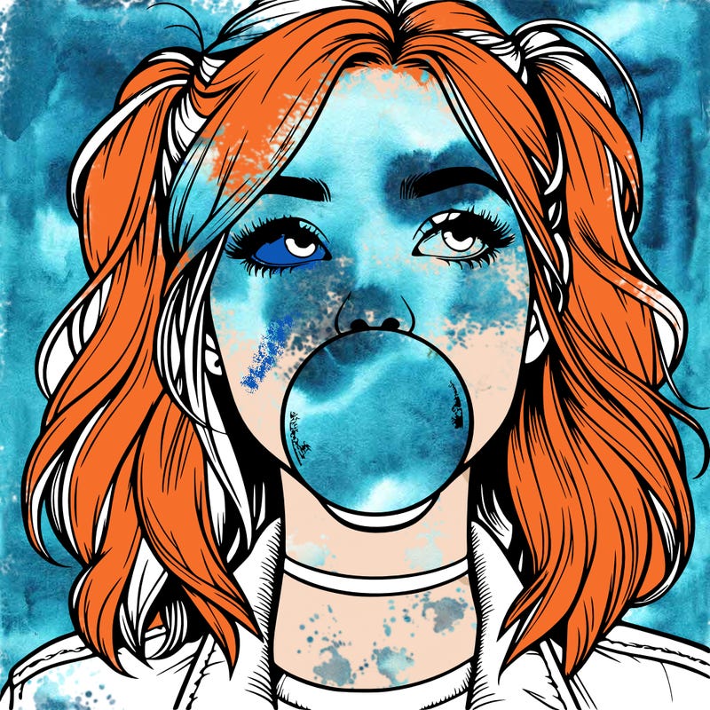 realististic girl blowing bubble -gum