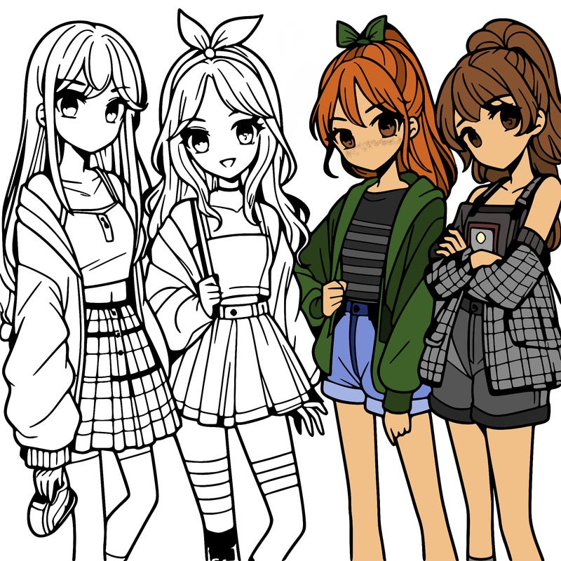 teen manga girls group of 4