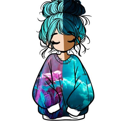 girl with baggy sweatshirt and messy bun