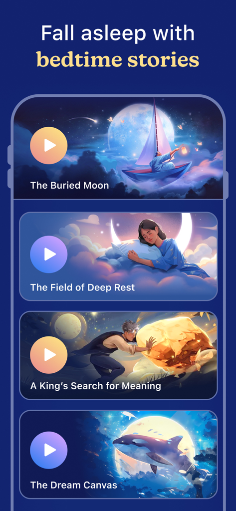 Lune: Bedtime Sleep Routine - Luneアプリのインターフェースにある就寝時物語のメニュー。