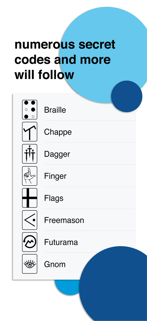 Cipher - List of available secret codes in the Cipher app including Braille and Flags