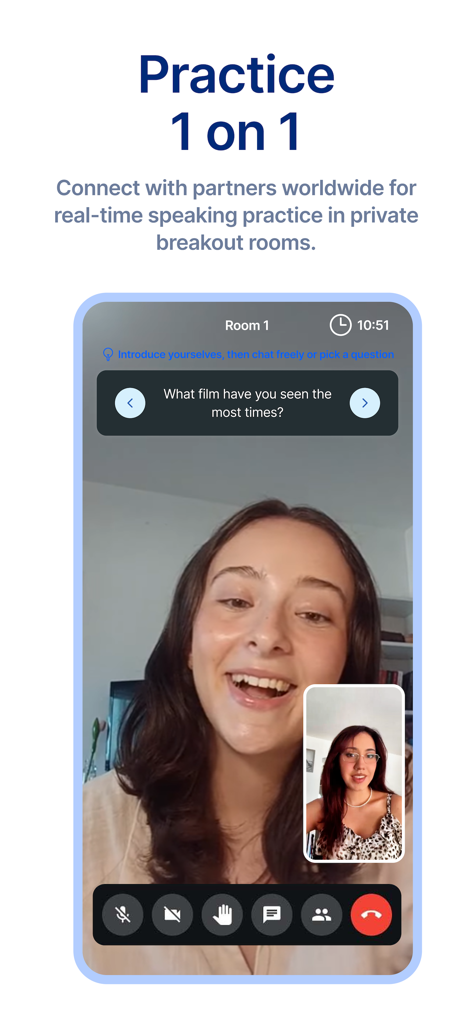 SpeakDuo - Two women engaging in a one-on-one English speaking practice session on the SpeakDuo app