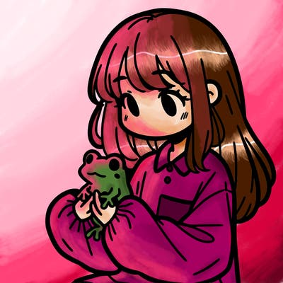 girl with long hair and a oversized shirt. and she is holding a frog