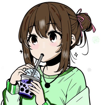 manga character drinking boba