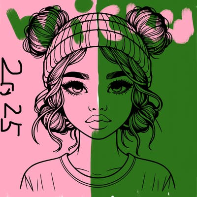 realistic girl with buns in her hair with a beanie on