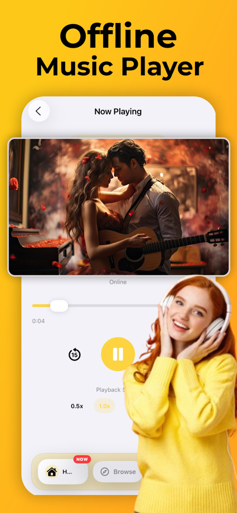 SnapTube : HD Videos Mp3 Music - The SnapTube app interface showing its offline music player and now playing screen with playback controls.