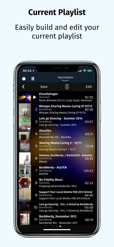 iPeng - iPeng 9 current playlist screen showing track listings and editing options