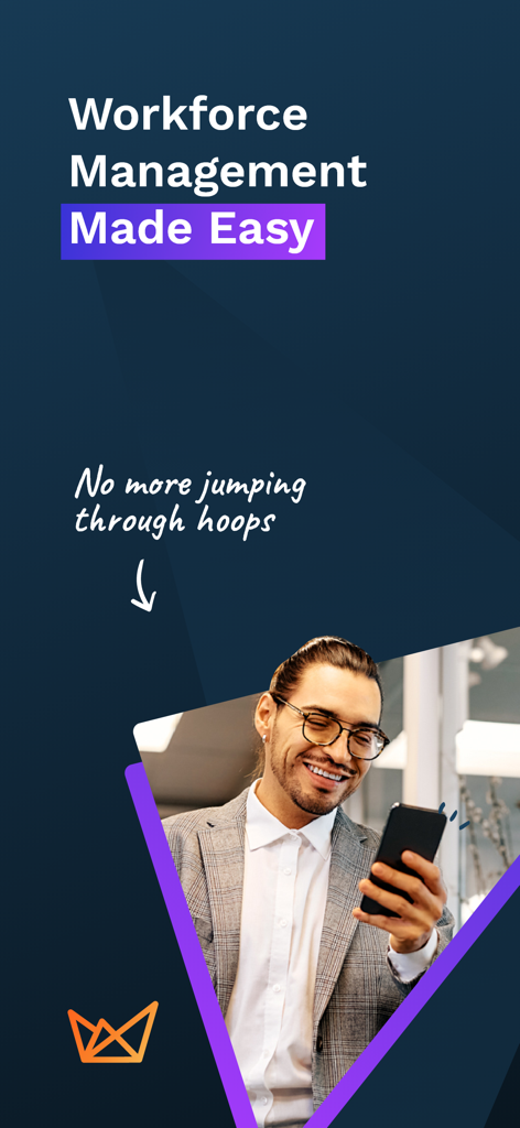 WorkEasy Software - Promotional screen for WorkEasy Software featuring a professional man using a smartphone for easy workforce management