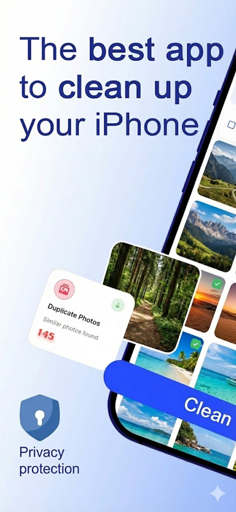 iPhoneの重複写真クリーニングのためのClean Space AIアプリのインターフェイス