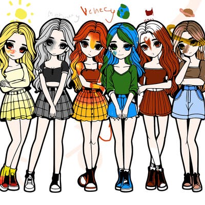 a group of girls realistic