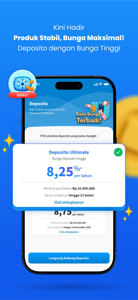FUNDtastic - Una captura de pantalla móvil de la aplicación FUNDtastic que muestra una oferta Deposito Ultimate de alto rendimiento con un interés anual del 8,25 por ciento.