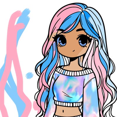 girl with long hair and a crop top with a sweater