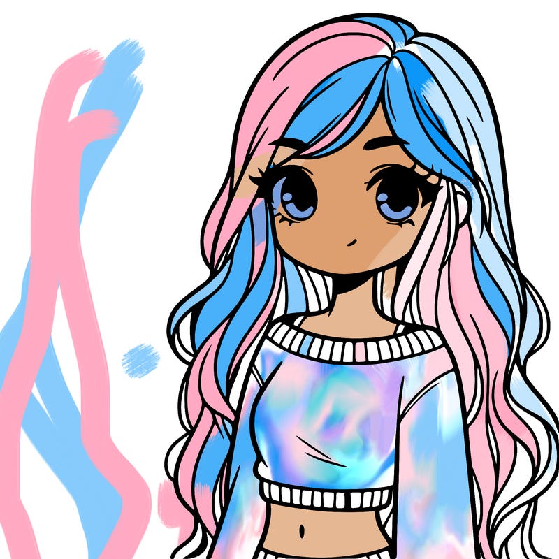 girl with long hair and a crop top with a sweater