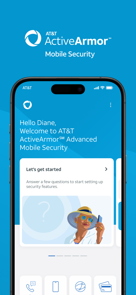 AT&T ActiveArmor® - Tela de boas-vindas do aplicativo de segurança móvel avançada AT&T ActiveArmor