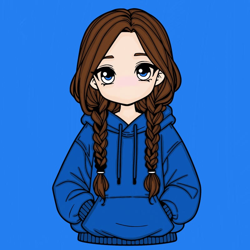 a realistic girl with a oversized hoodie and she has braids