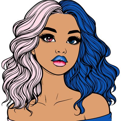 realistic girl with wavy hair and lips