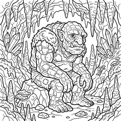Explore a fantastic underground world with this Cave Troll coloring page, perfect for seniors. Its clear outlines and detailed cavern setting offer a relaxing and engaging artistic adventure.