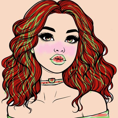 realistic girl with wavy hair and lips