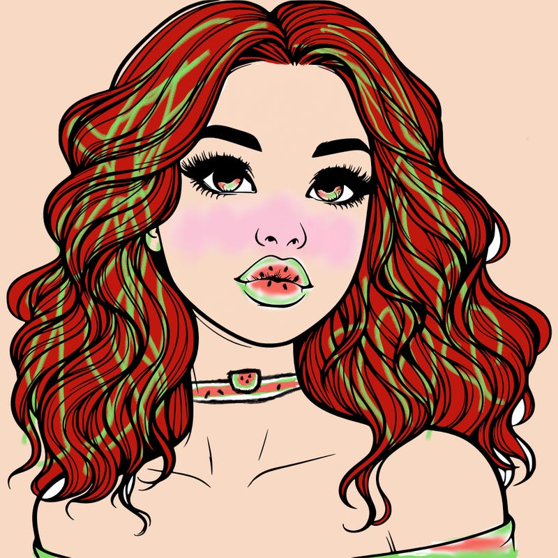 realistic girl with wavy hair and lips