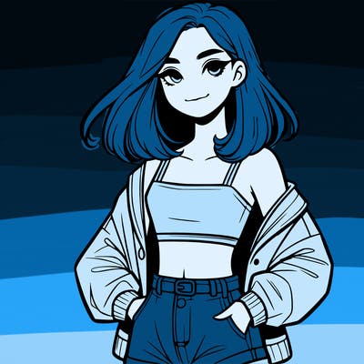 a realistic girl with a crop top and short shorts in an open jacket