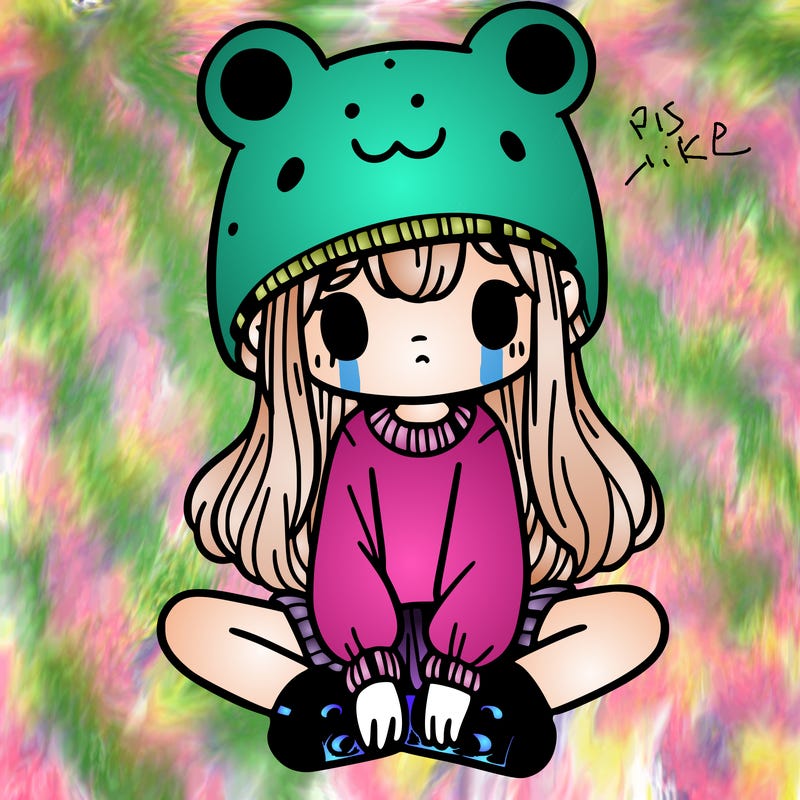 a girl wearing a frog hat and some frog socks