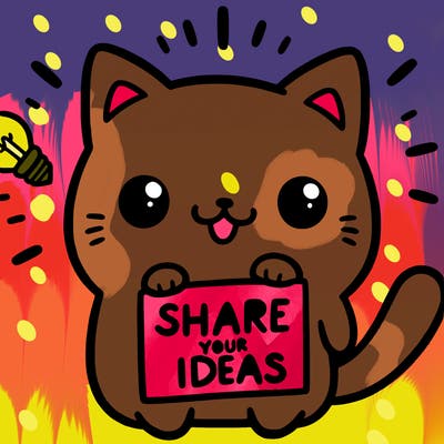 a cute cat saying share your ideas