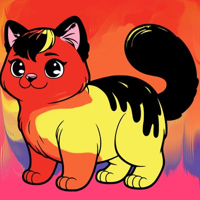 realistic cat with a dyed tail & dyed ear