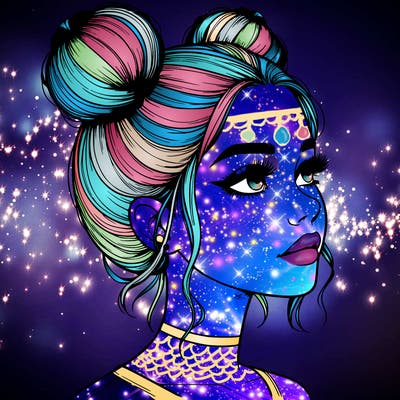 realistic girl with buns on the top of her head